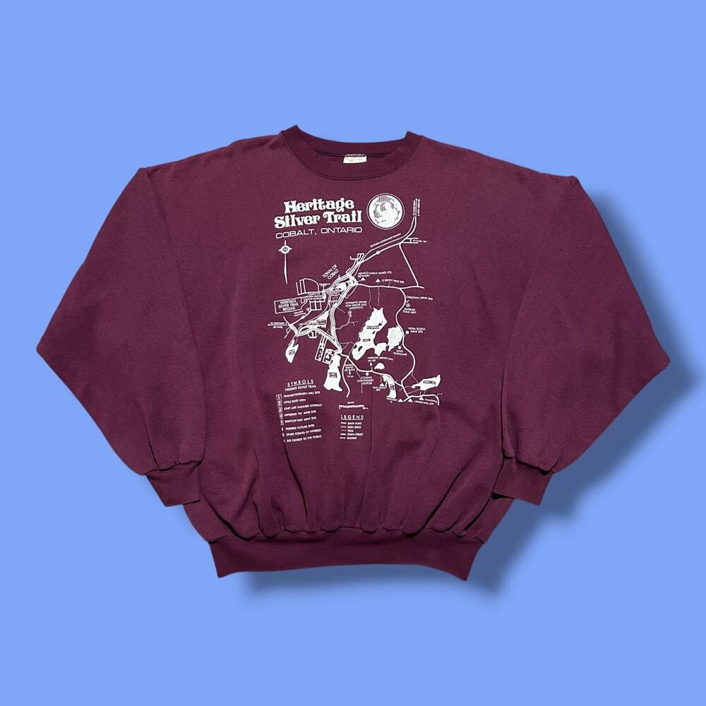 Vintage Canada Sweatshirt Crewneck Ontario Cobalt Sun Faded Burgundy XL